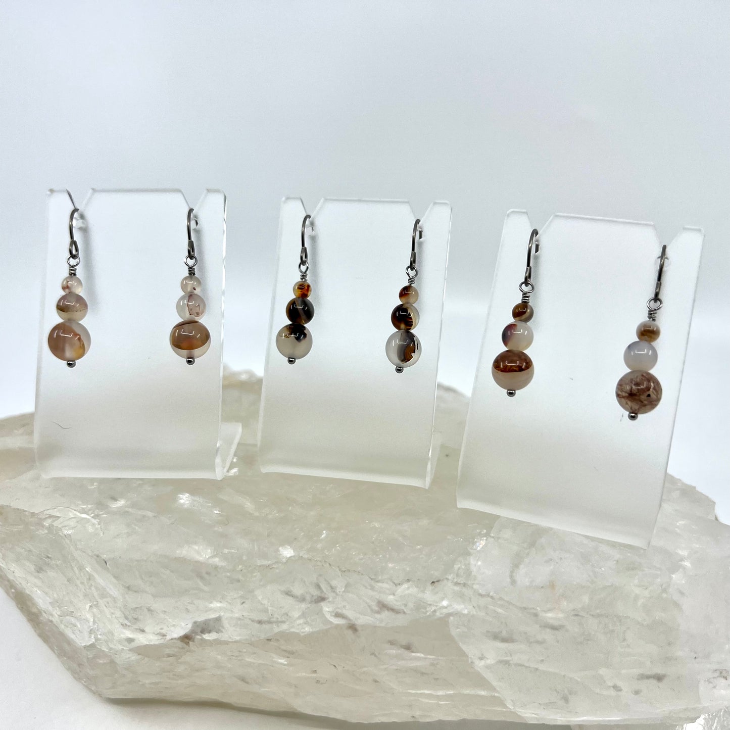 Montana Agate Drop Earrings, Smooth Finish