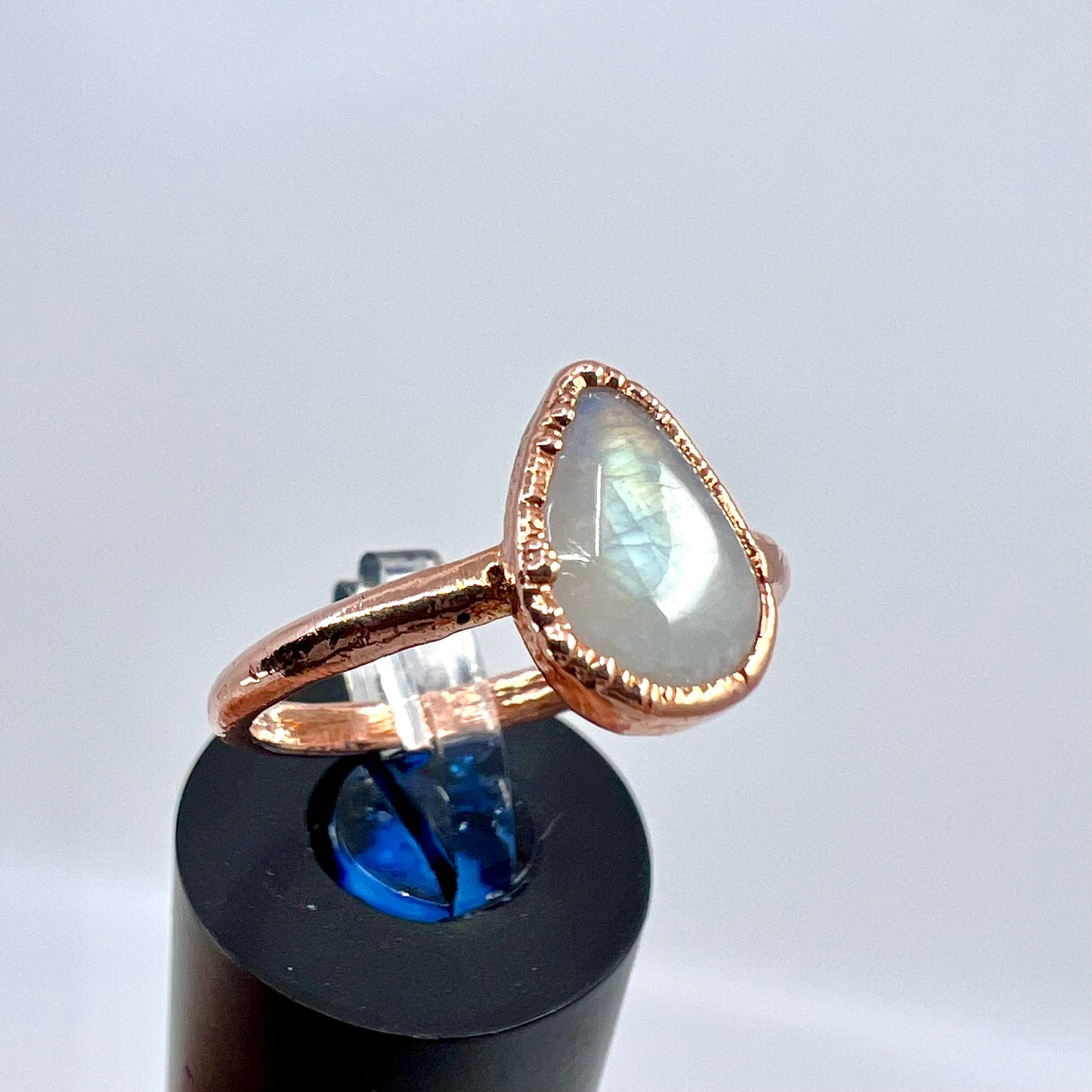 Size 8 Rainbow Moonstone Ring - Copper Electroformed