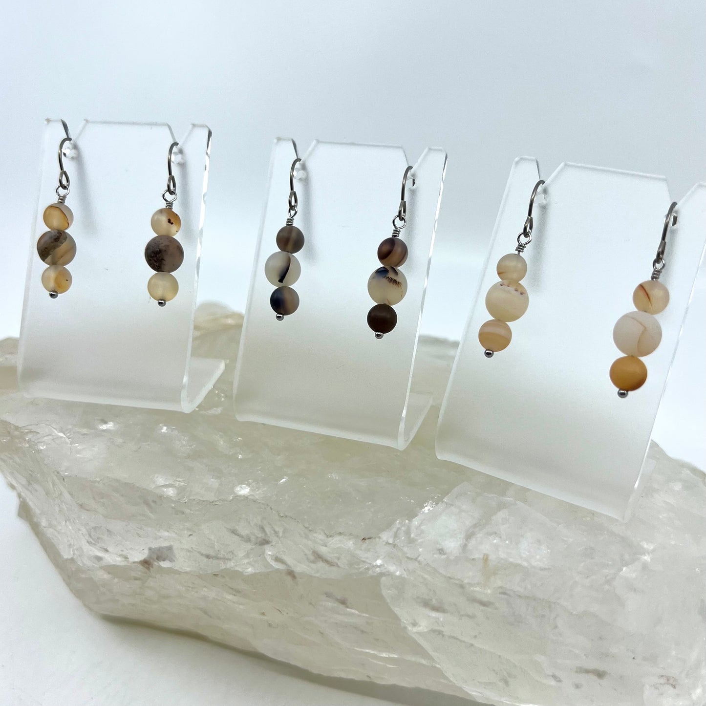 Montana Agate Drop Earrings, Matte Finish