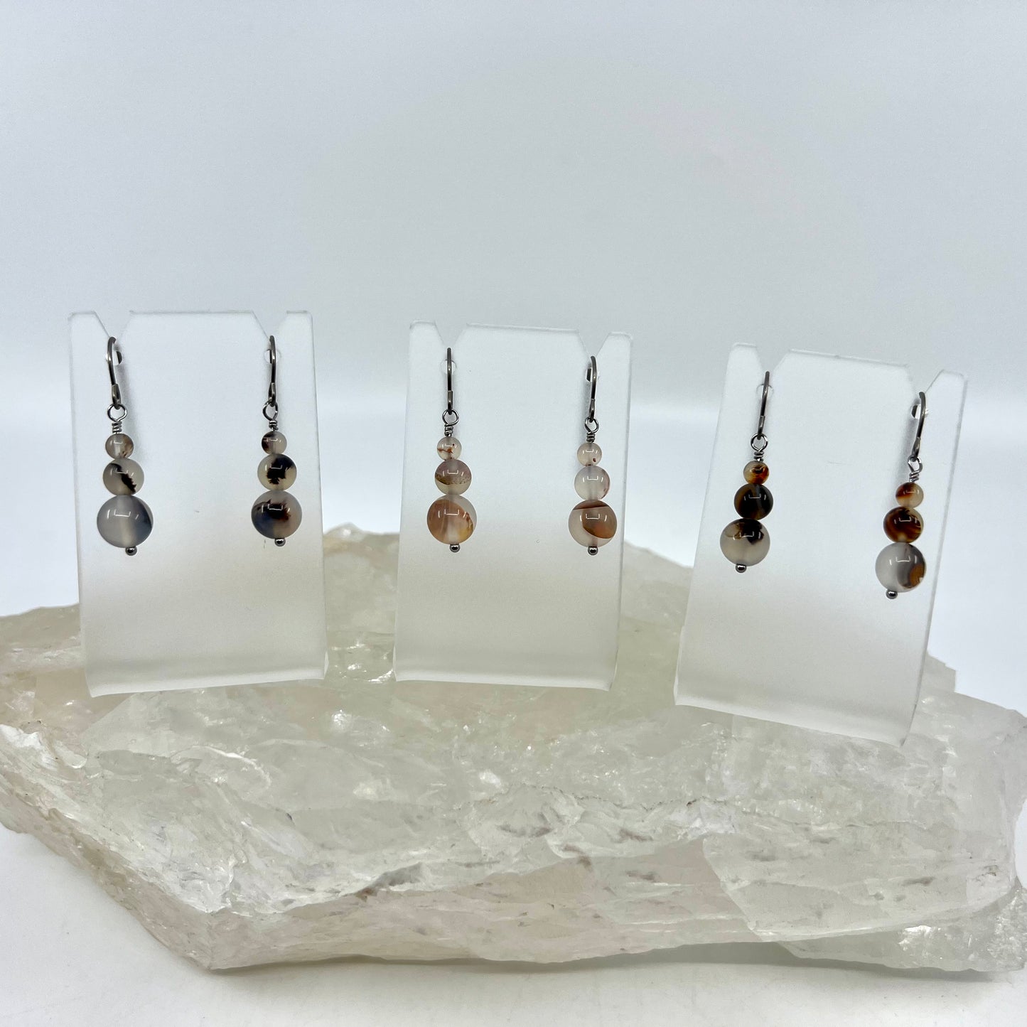 Montana Agate Drop Earrings, Smooth Finish