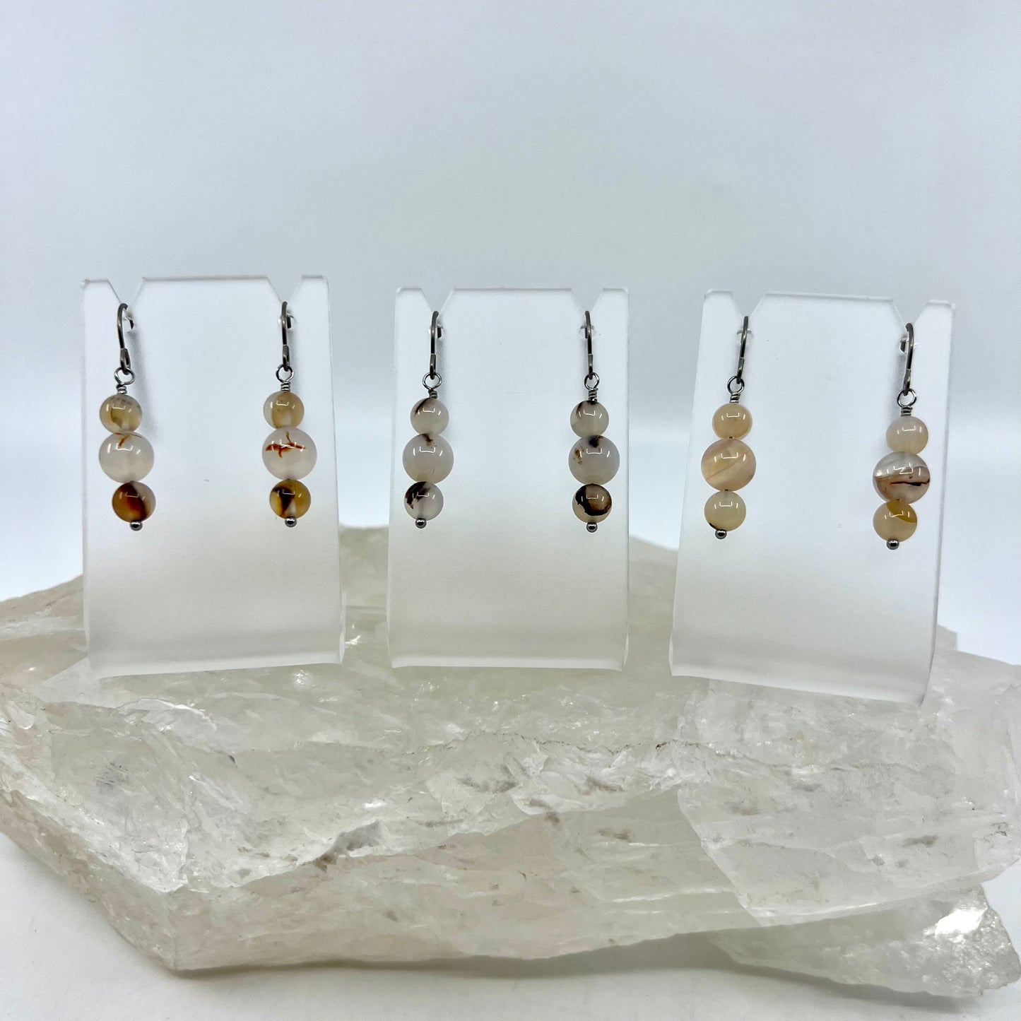 Montana Agate Drop Earrings, Smooth Finish