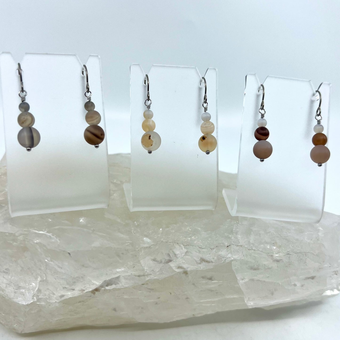 Montana Agate Drop Earrings, Matte Finish