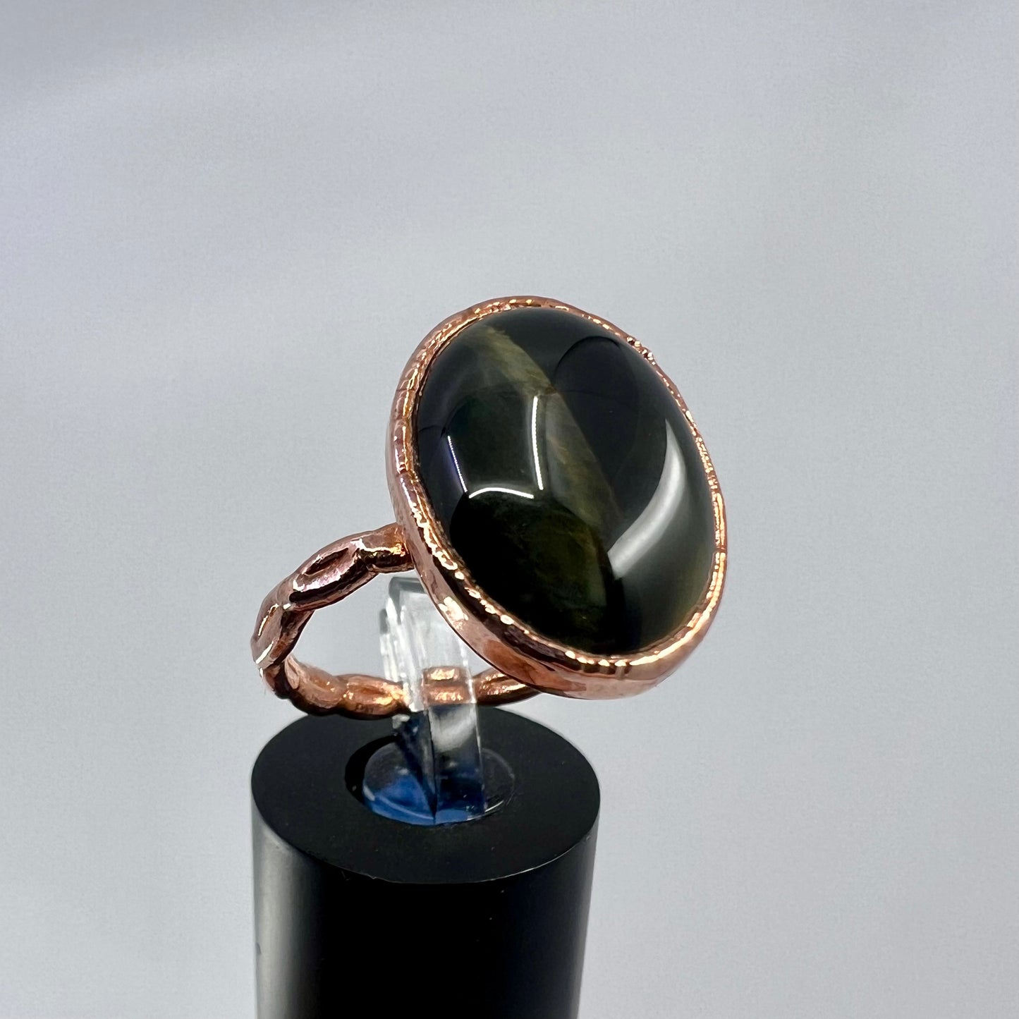 Size 9.25 Blue Tiger’s Eye Ring - Copper Electroformed