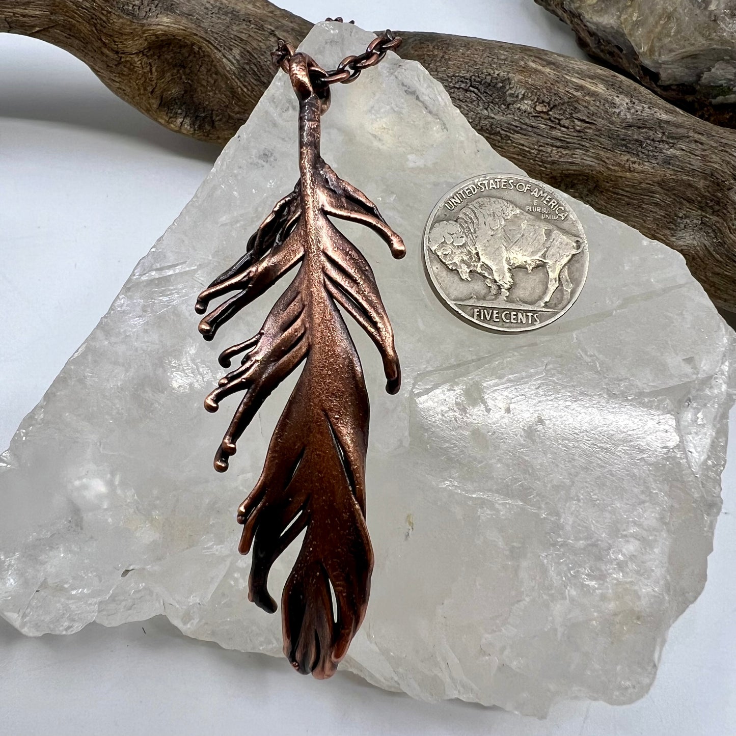 Real Feather Necklace - Copper Electroformed