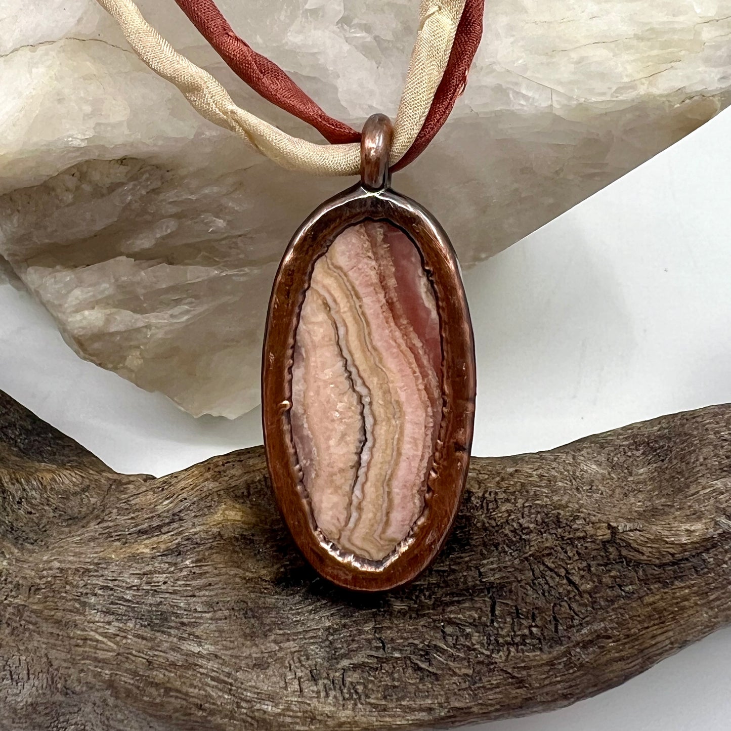 Rhodochrosite Necklace - Copper Electroformed