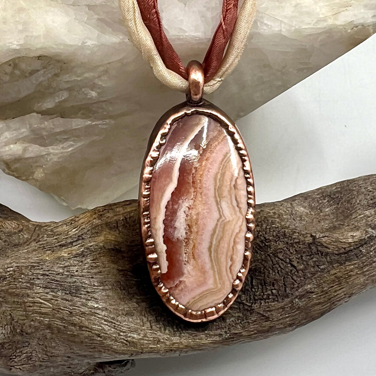 Rhodochrosite Necklace - Copper Electroformed