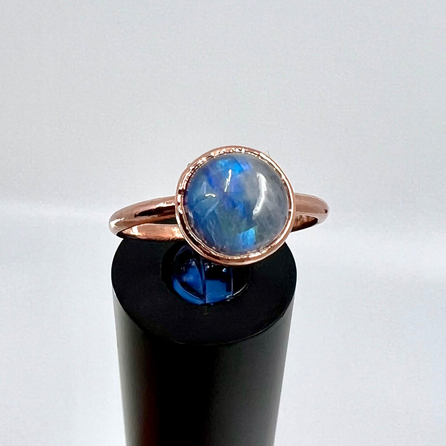 Size 8 Rainbow Moonstone Ring - Copper Electroformed