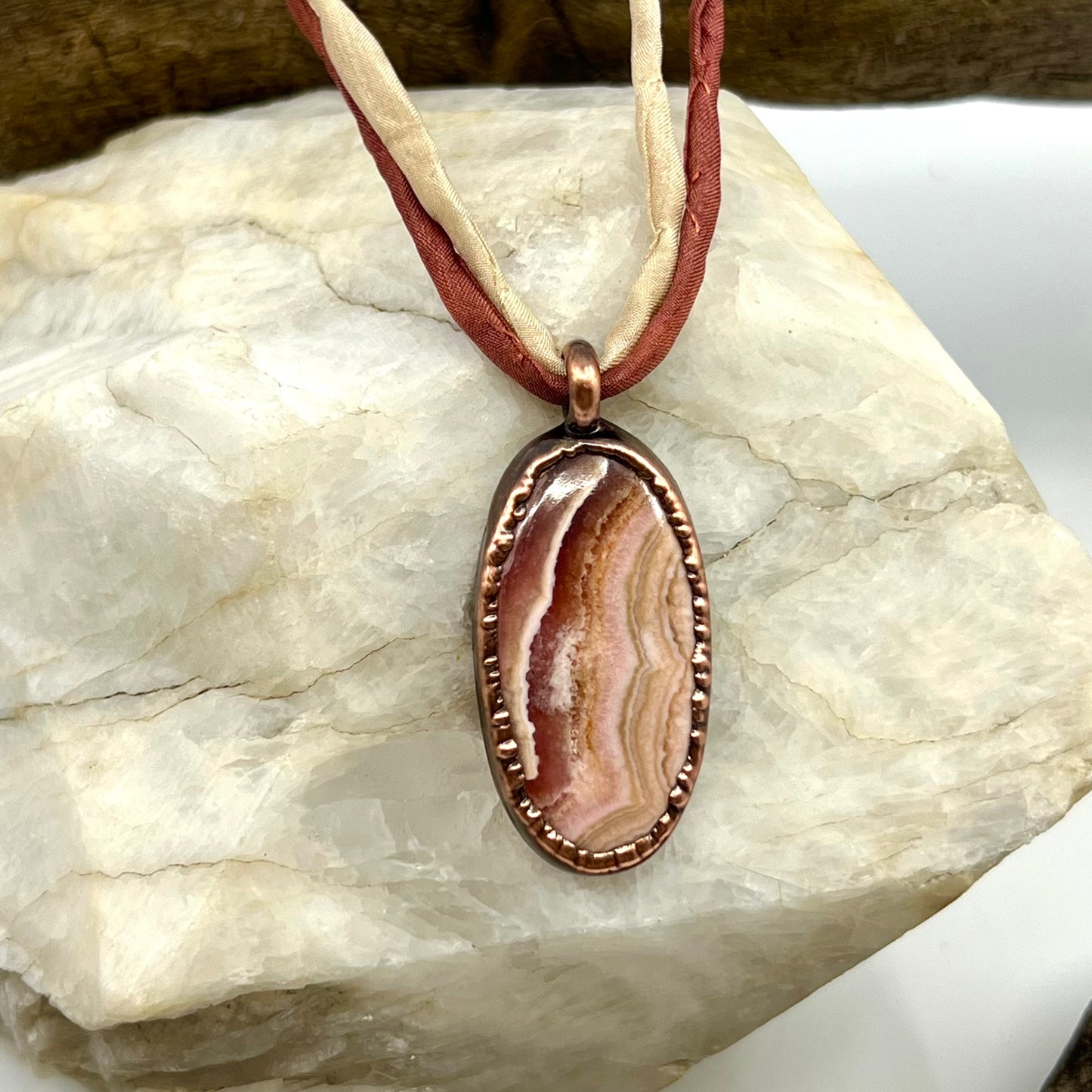 Rhodochrosite Necklace - Copper Electroformed