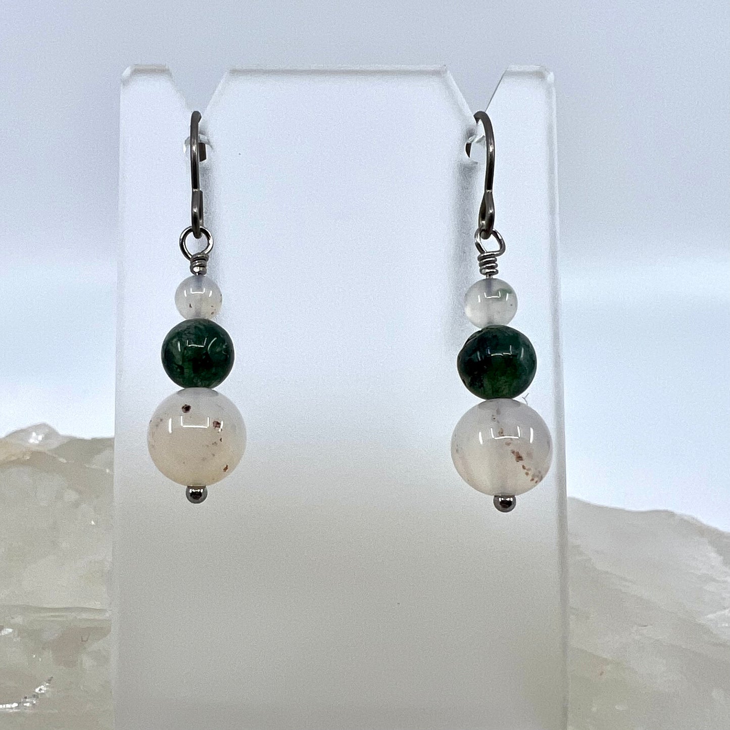 Moss Agate & Montana Agate Drop Earrings, Smooth Finish