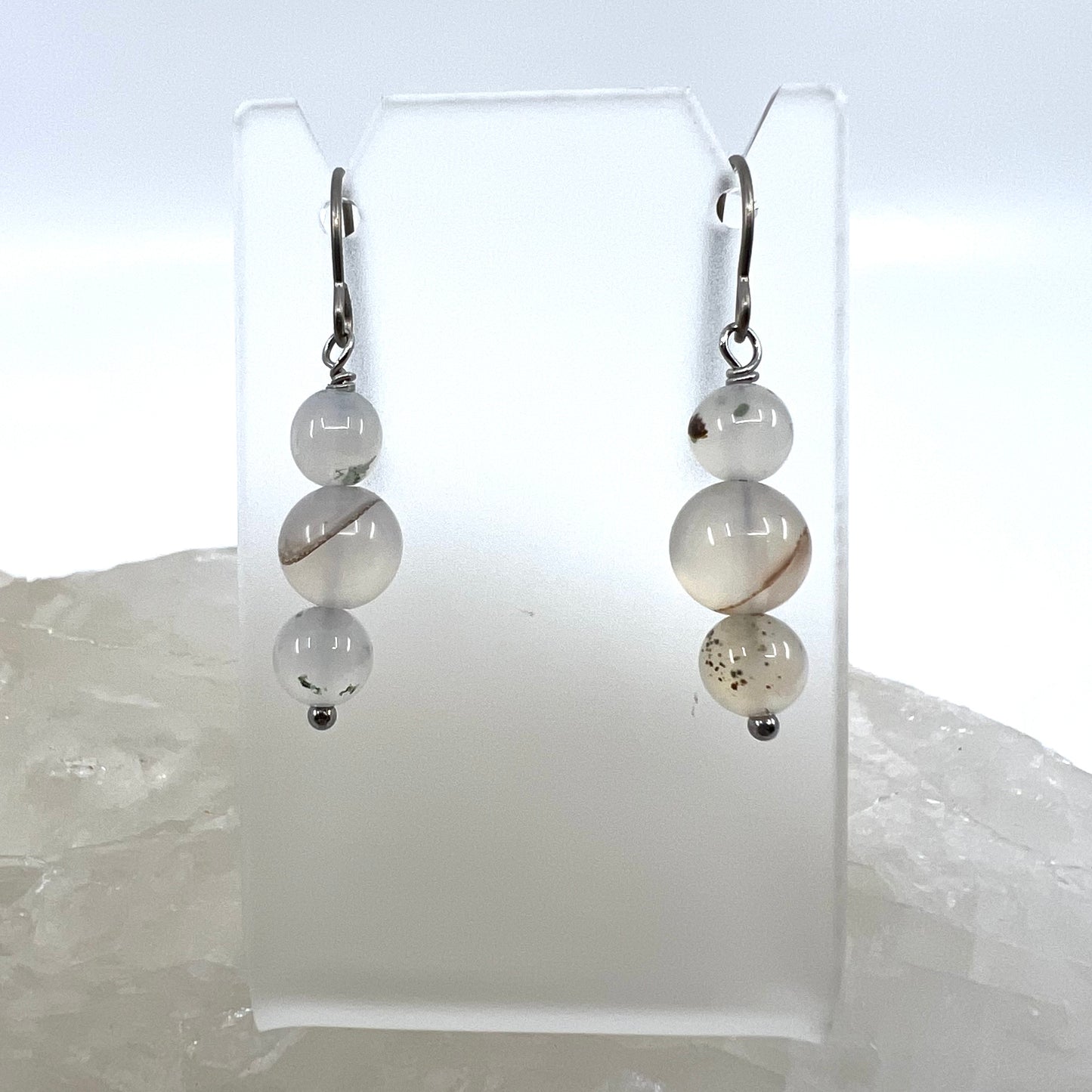 Montana Agate Drop Earrings, Smooth Finish