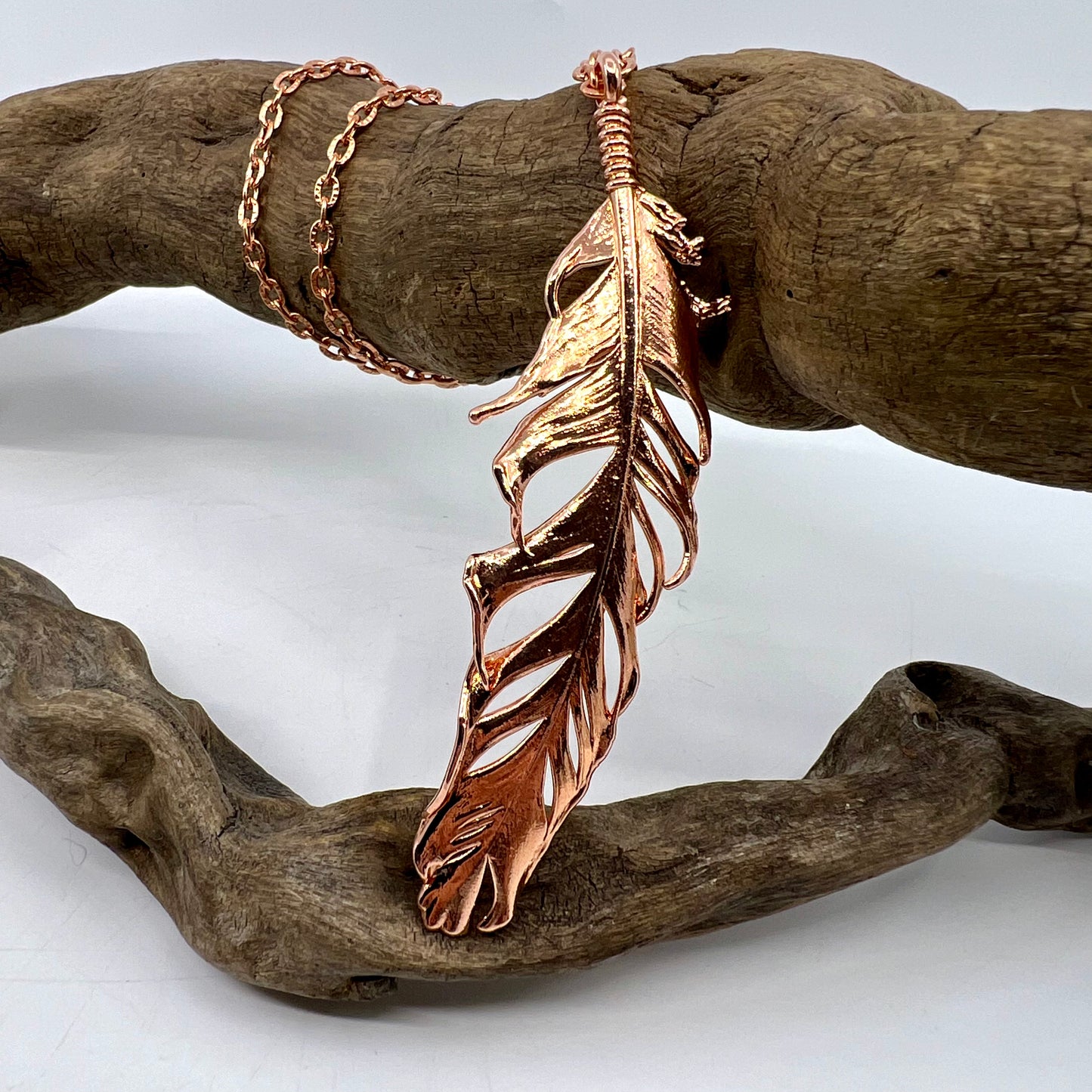 Real Feather Necklace, Large - Copper Electroformed