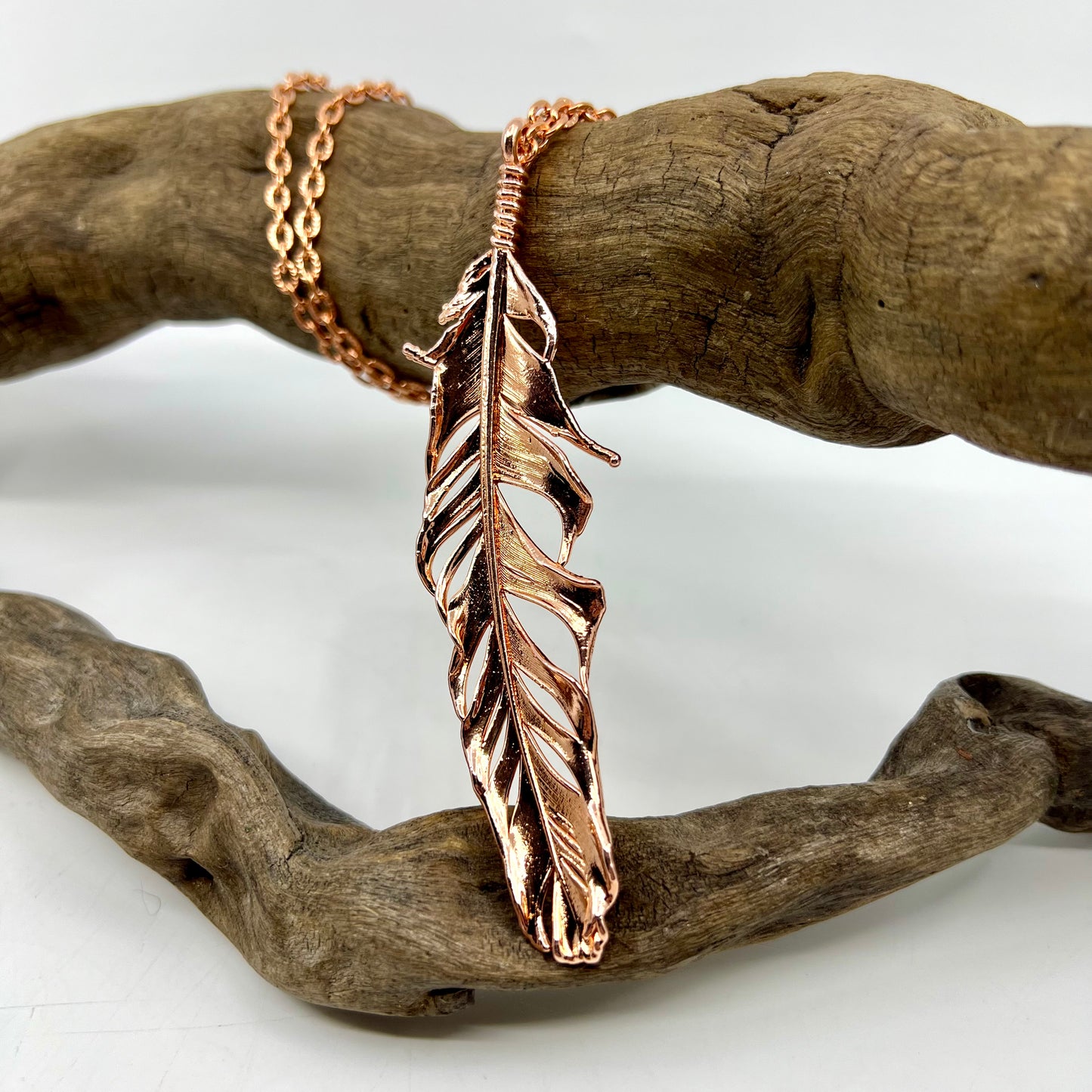 Real Feather Necklace, Large - Copper Electroformed