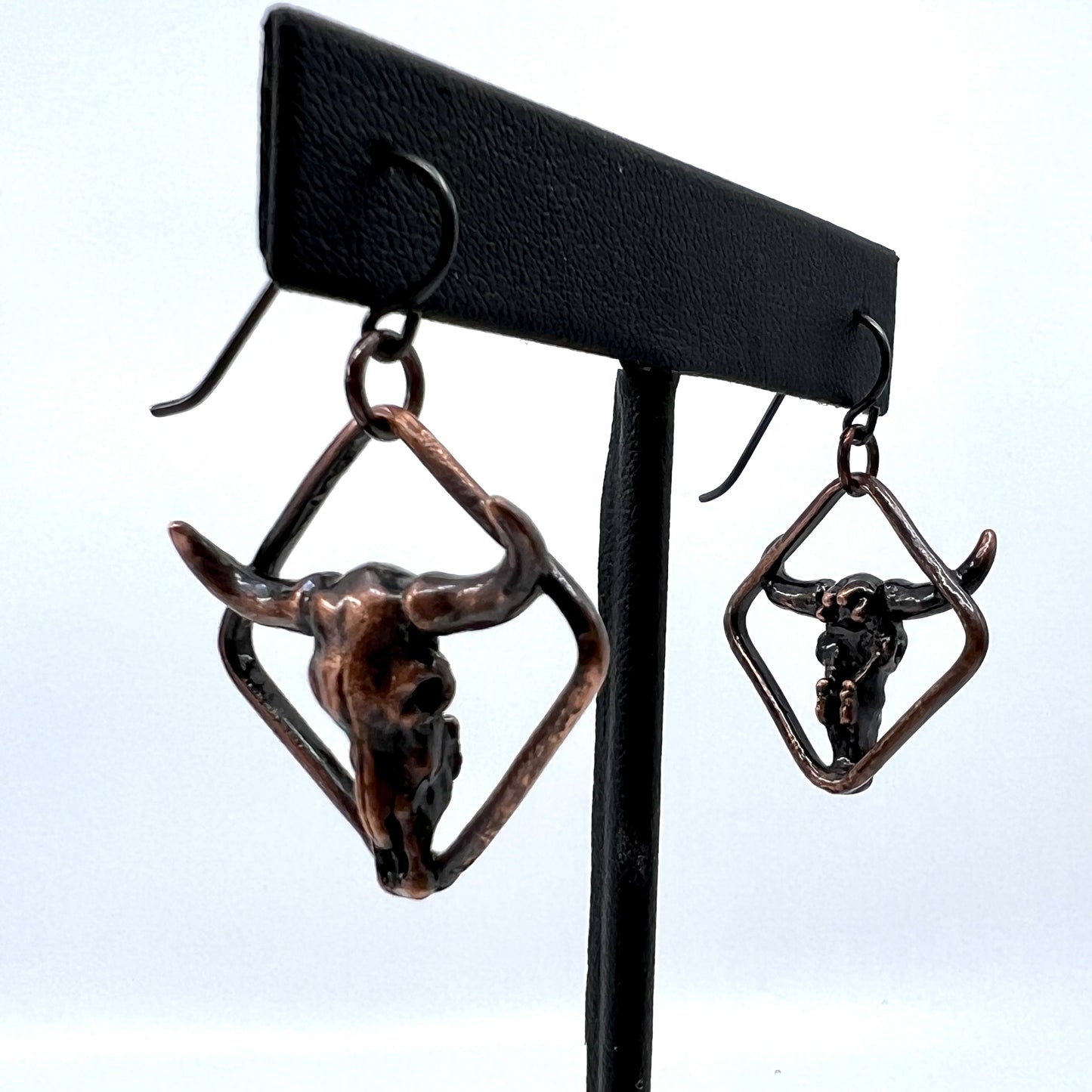 Buffalo Skull Replica Earrings - Copper Electroformed