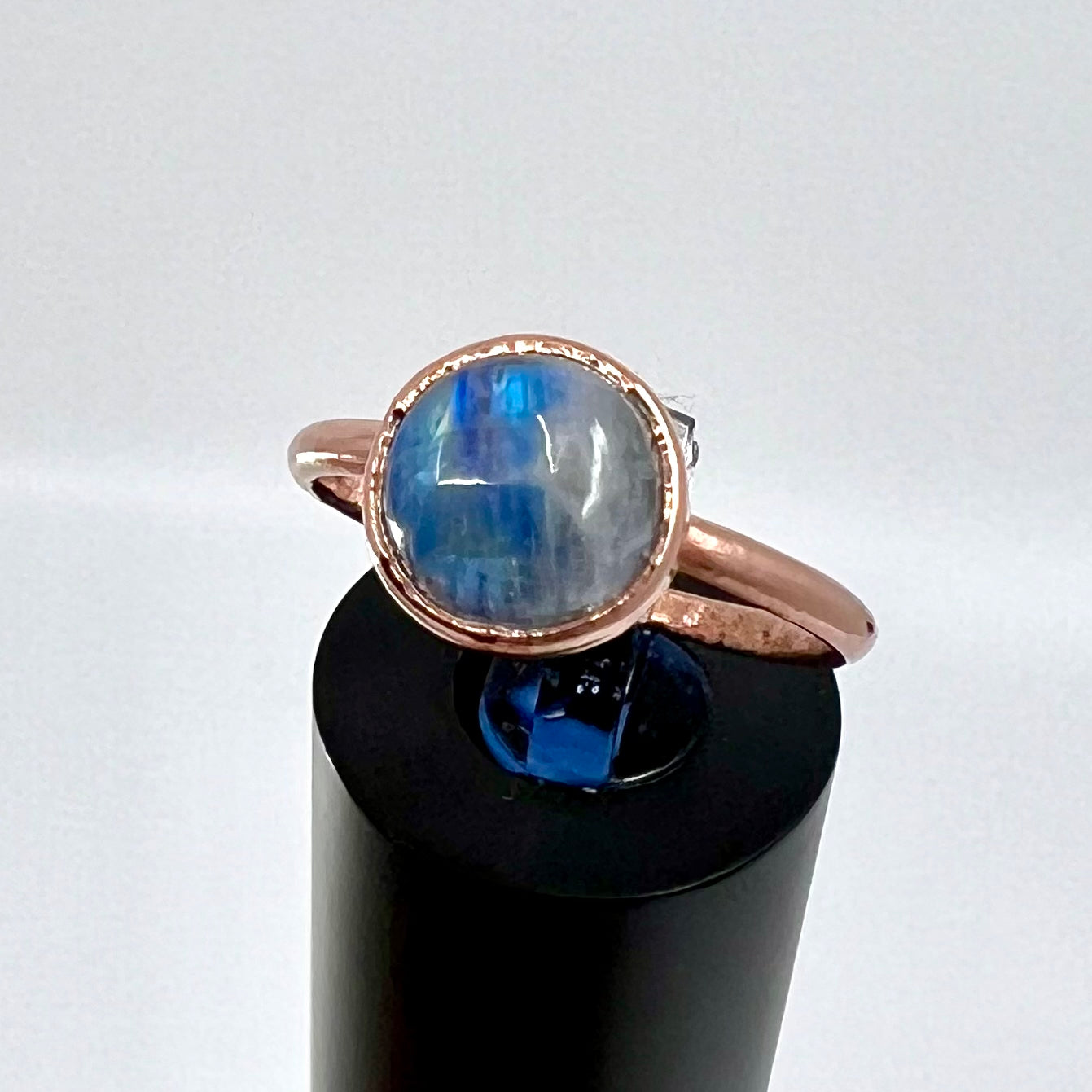 Size 8 Rainbow Moonstone Ring - Copper Electroformed