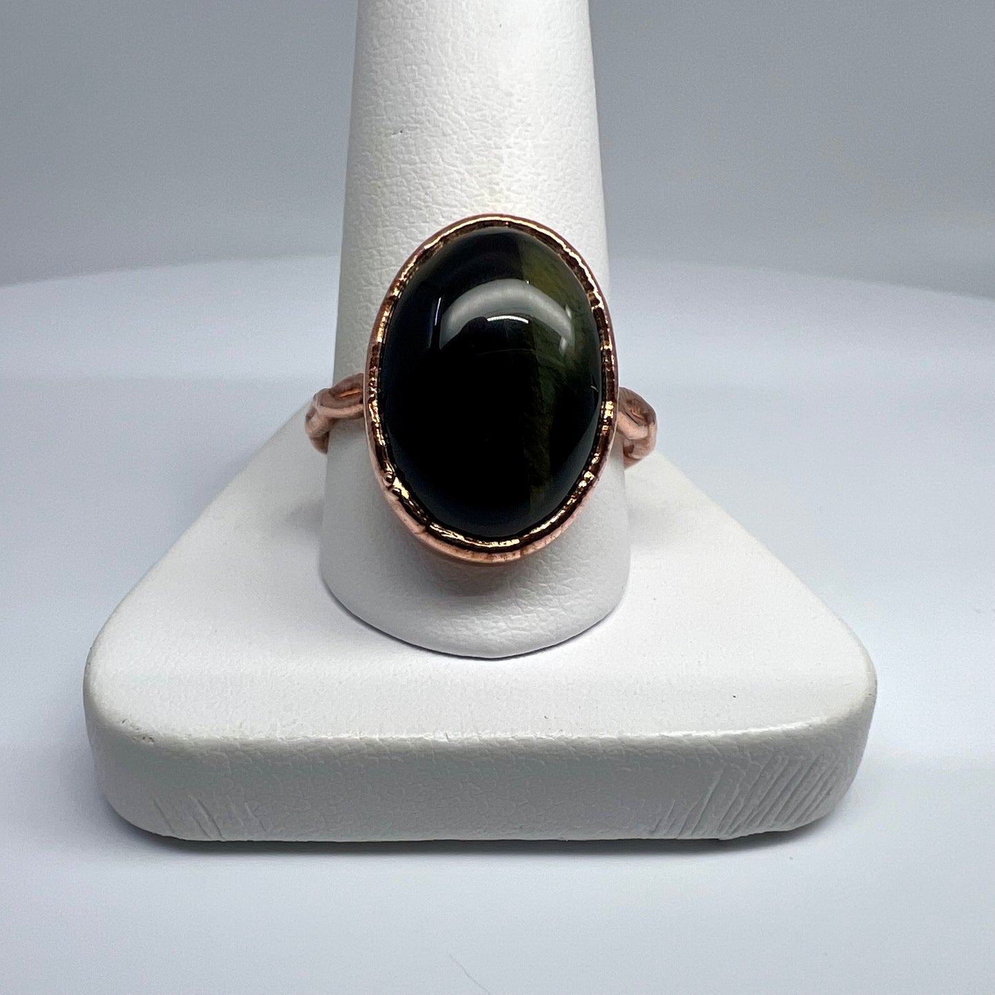 Size 9.25 Blue Tiger’s Eye Ring - Copper Electroformed