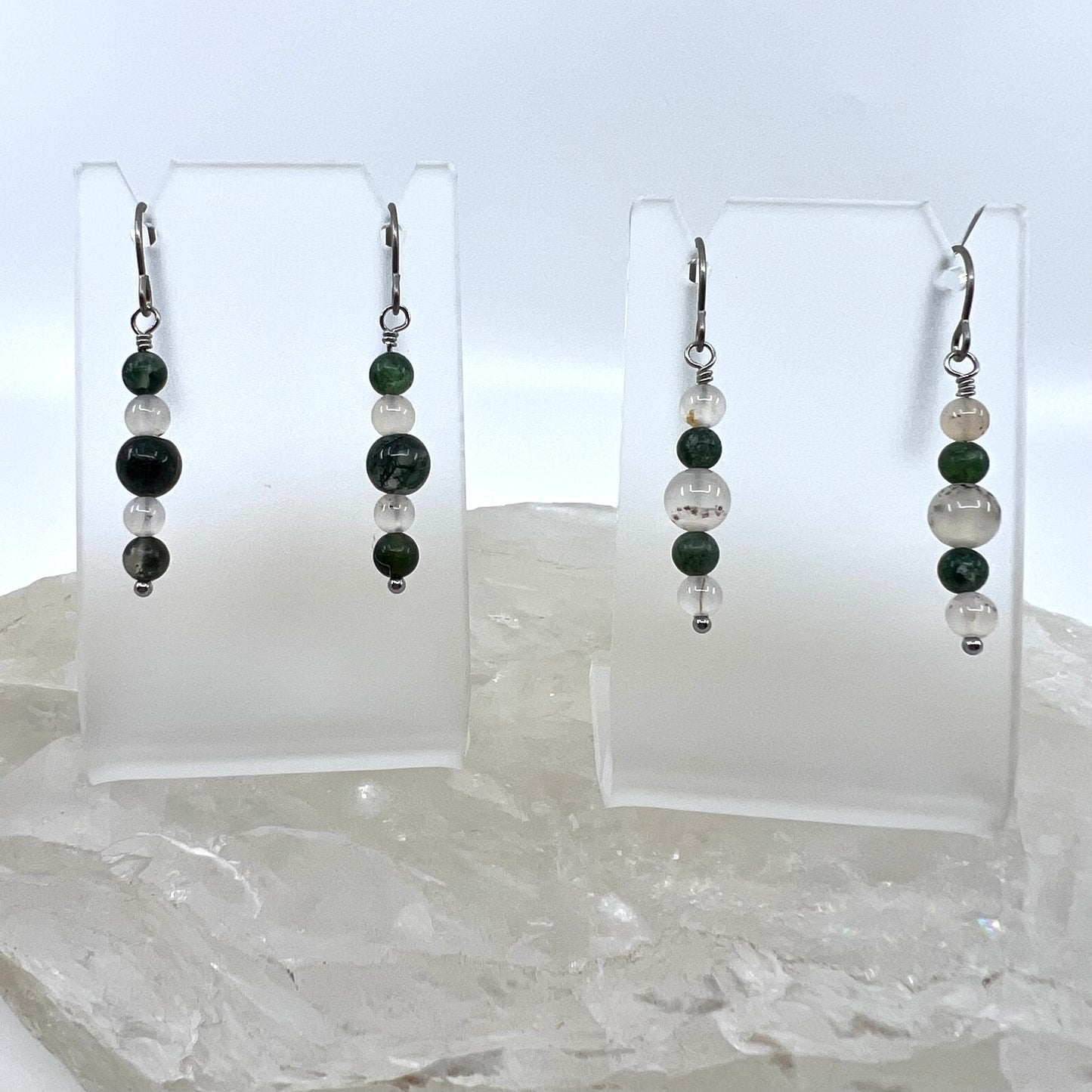 Moss Agate & Montana Agate Drop Earrings, Smooth Finish