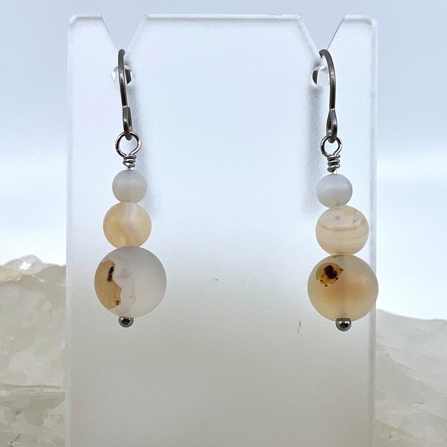 Montana Agate Drop Earrings, Matte Finish