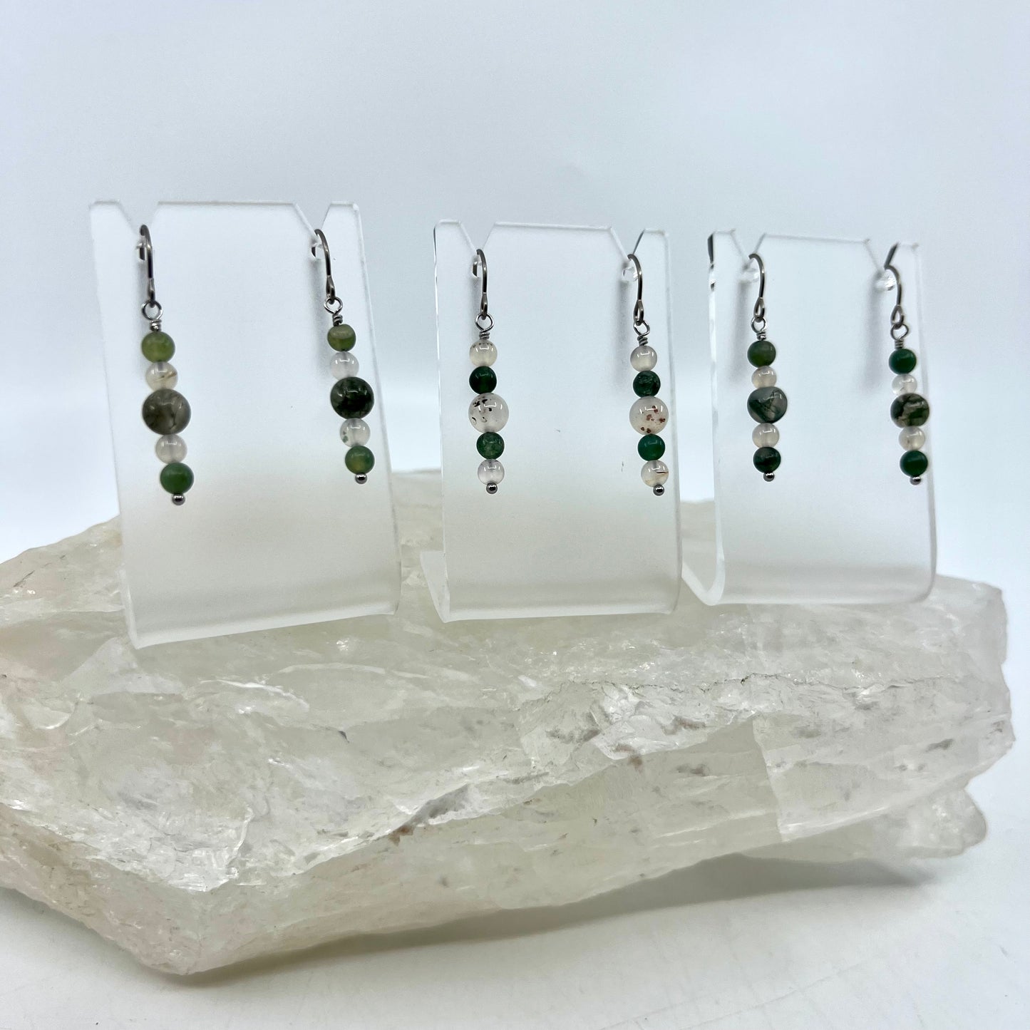 Moss Agate & Montana Agate Drop Earrings, Smooth Finish