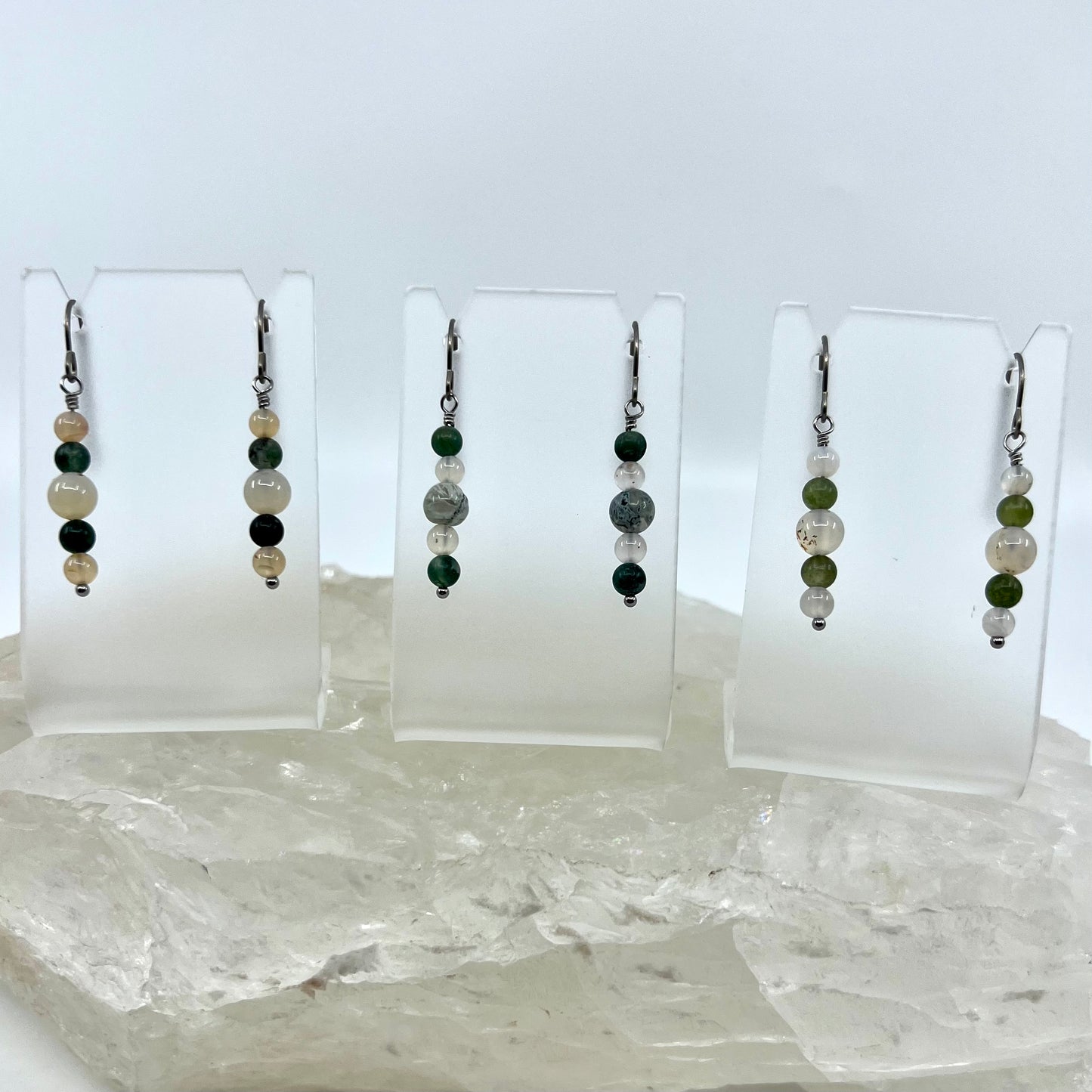 Moss Agate & Montana Agate Drop Earrings, Smooth Finish