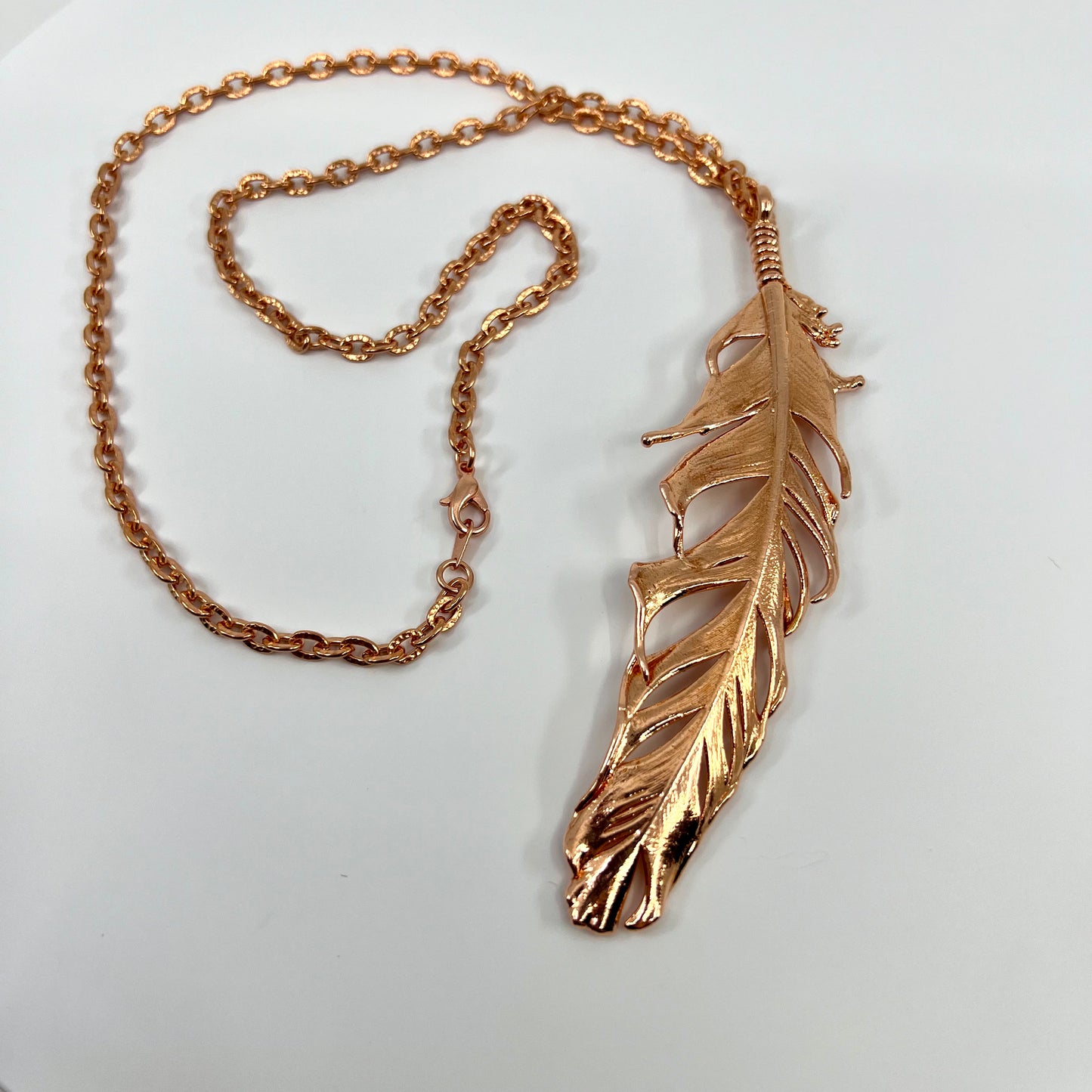 Real Feather Necklace, Large - Copper Electroformed