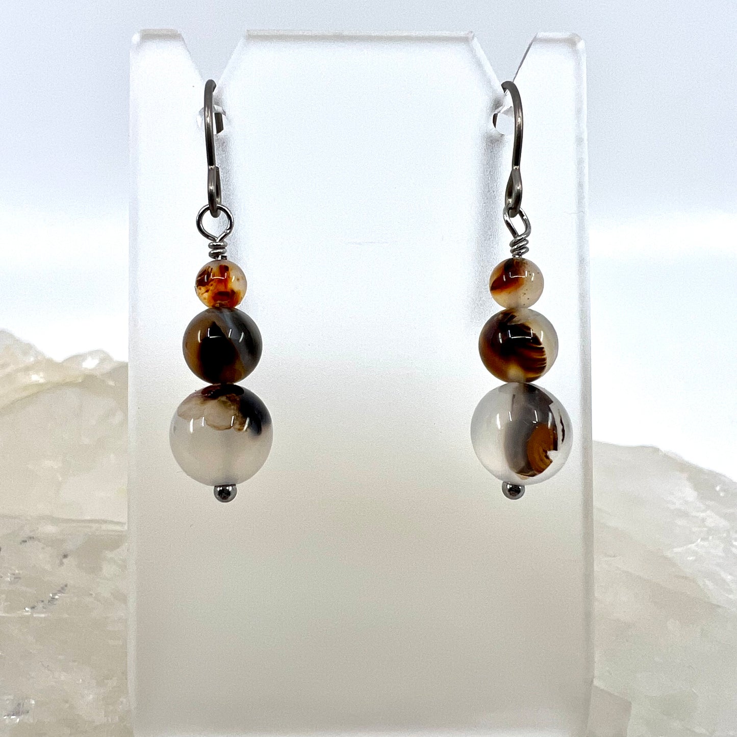 Montana Agate Drop Earrings, Smooth Finish