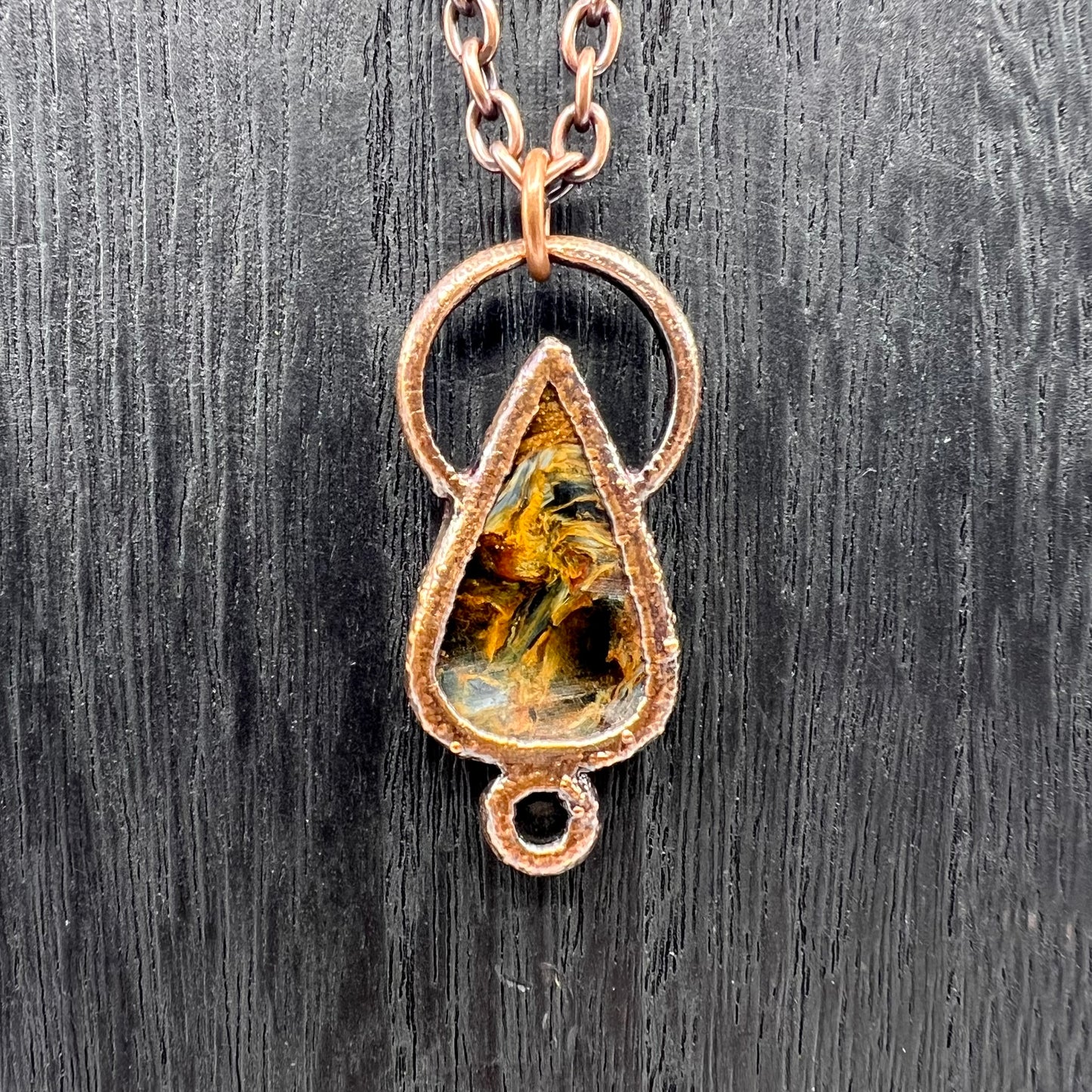 Pietersite Necklace with Obsidian Accent- Copper Electroformed