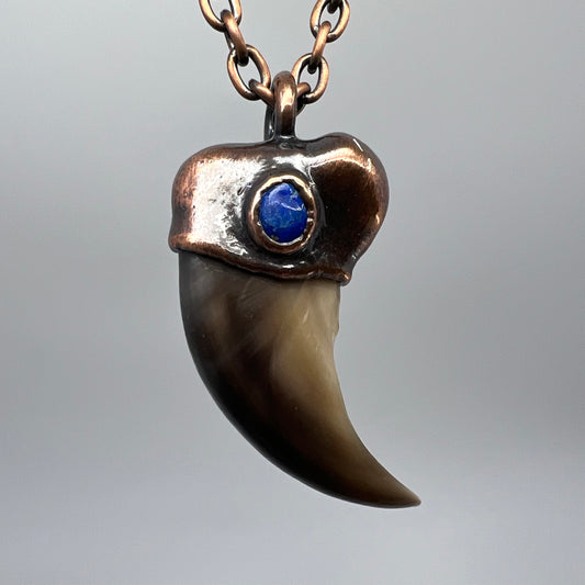 Black Bear Claw with Lapis Lazuli Accent, Sm/Med Rear Claw - Copper Electroformed Necklace