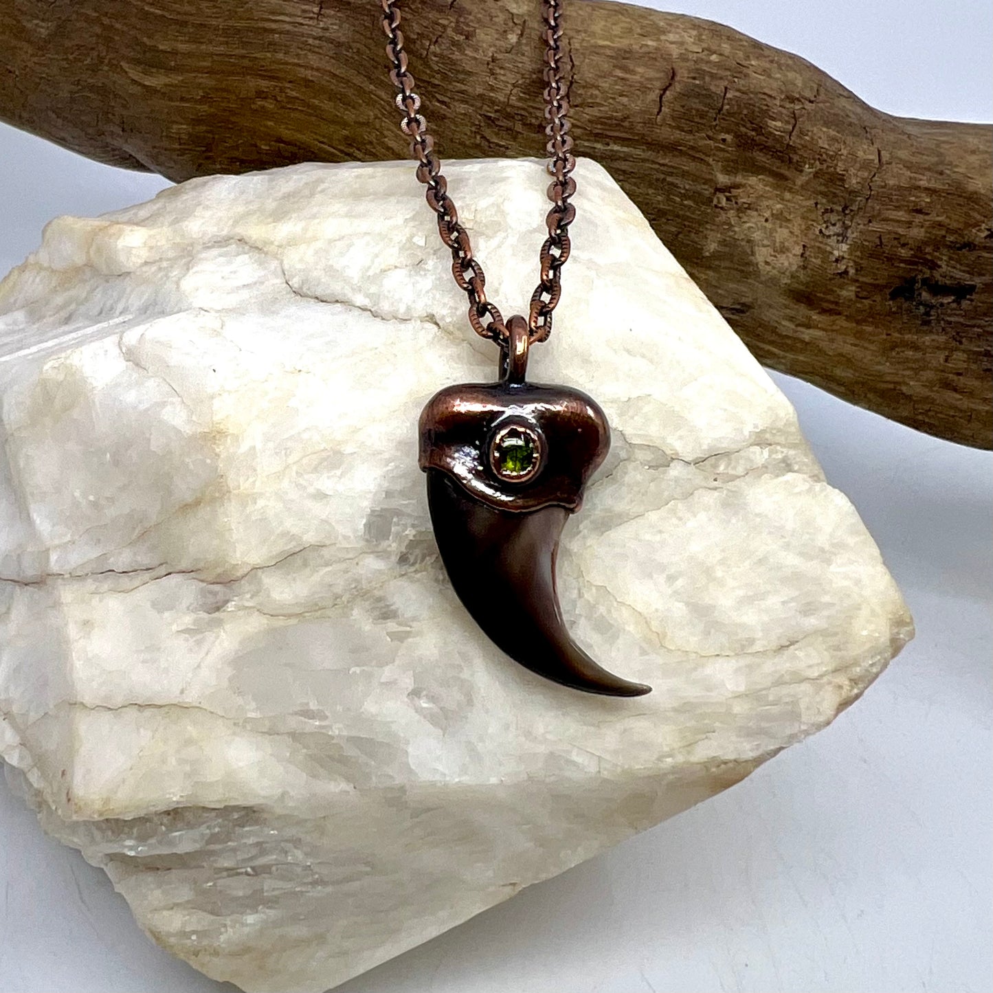 Black Bear Claw with Tourmaline Accent, Small Rear Claw - Copper Electroformed Necklace