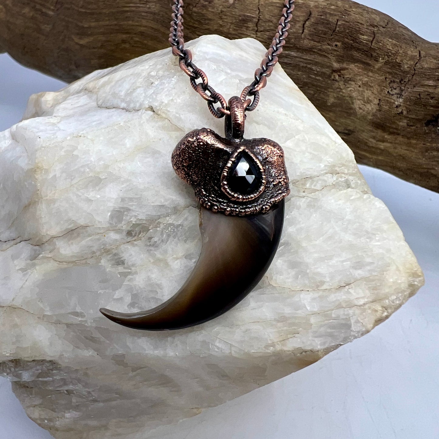 Black Bear Claw with Spinel Accent, Large Front Claw - Copper Electroformed Necklace