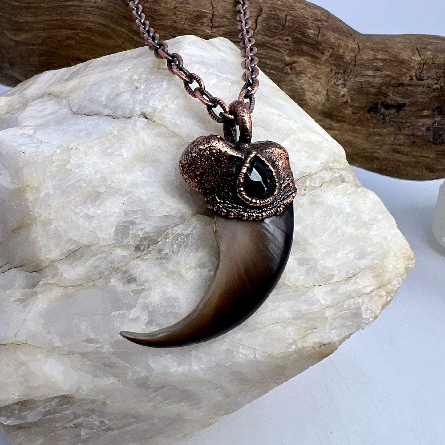 Black Bear Claw with Spinel Accent, Large Front Claw - Copper Electroformed Necklace