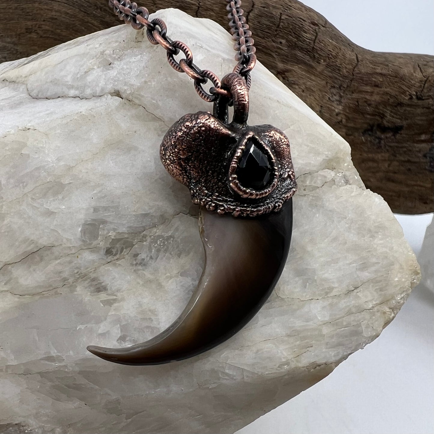 Black Bear Claw with Spinel Accent, Large Front Claw - Copper Electroformed Necklace