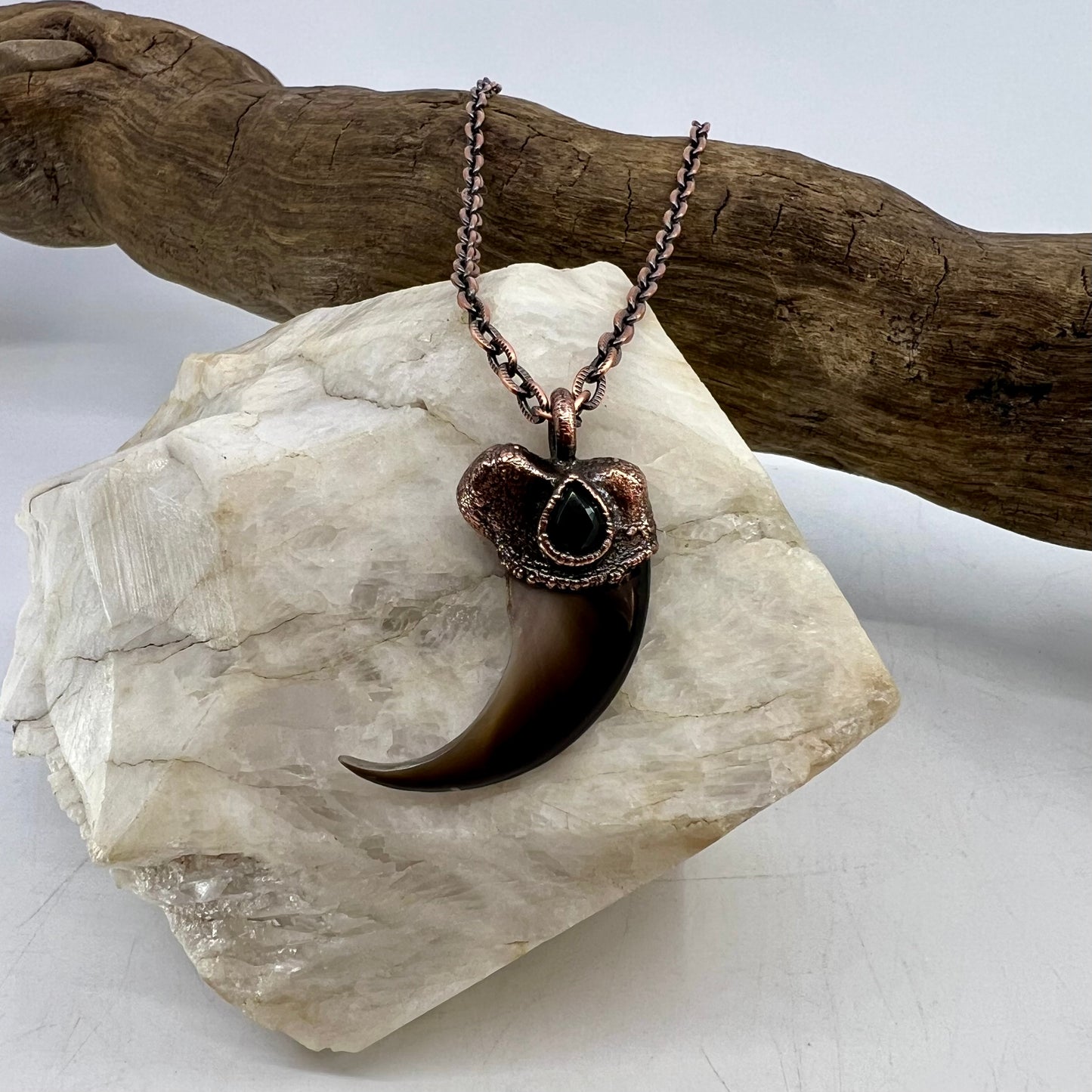 Black Bear Claw with Spinel Accent, Large Front Claw - Copper Electroformed Necklace