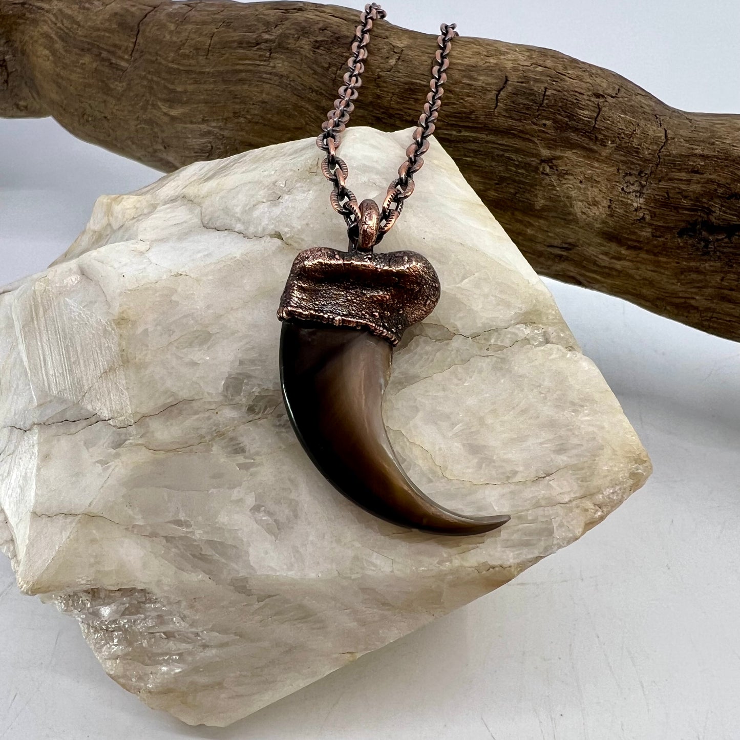 Black Bear Claw with Spinel Accent, Large Front Claw - Copper Electroformed Necklace