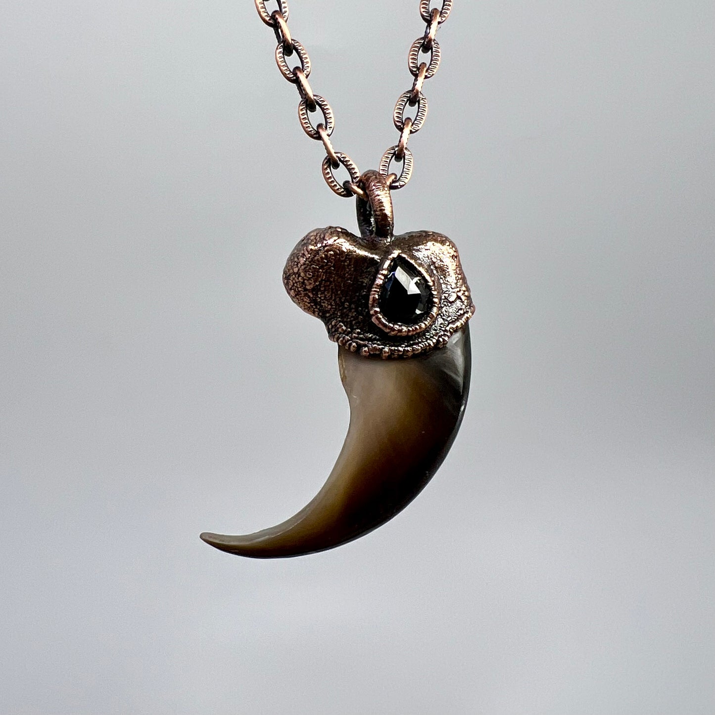 Black Bear Claw with Spinel Accent, Large Front Claw - Copper Electroformed Necklace