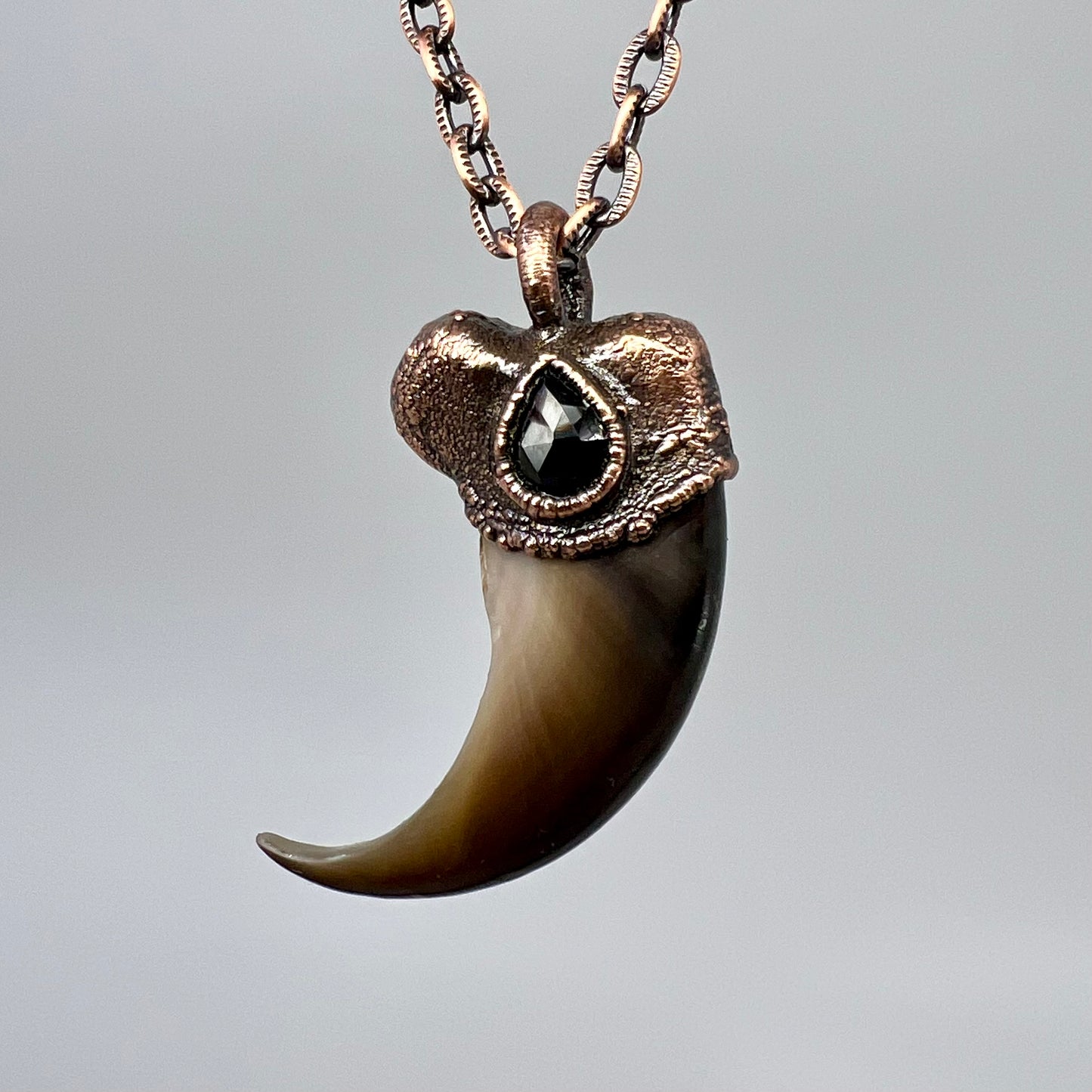 Black Bear Claw with Spinel Accent, Large Front Claw - Copper Electroformed Necklace