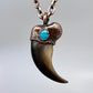 Black Bear Claw with Turquoise Accent, Large Front Claw - Copper Electroformed Necklace