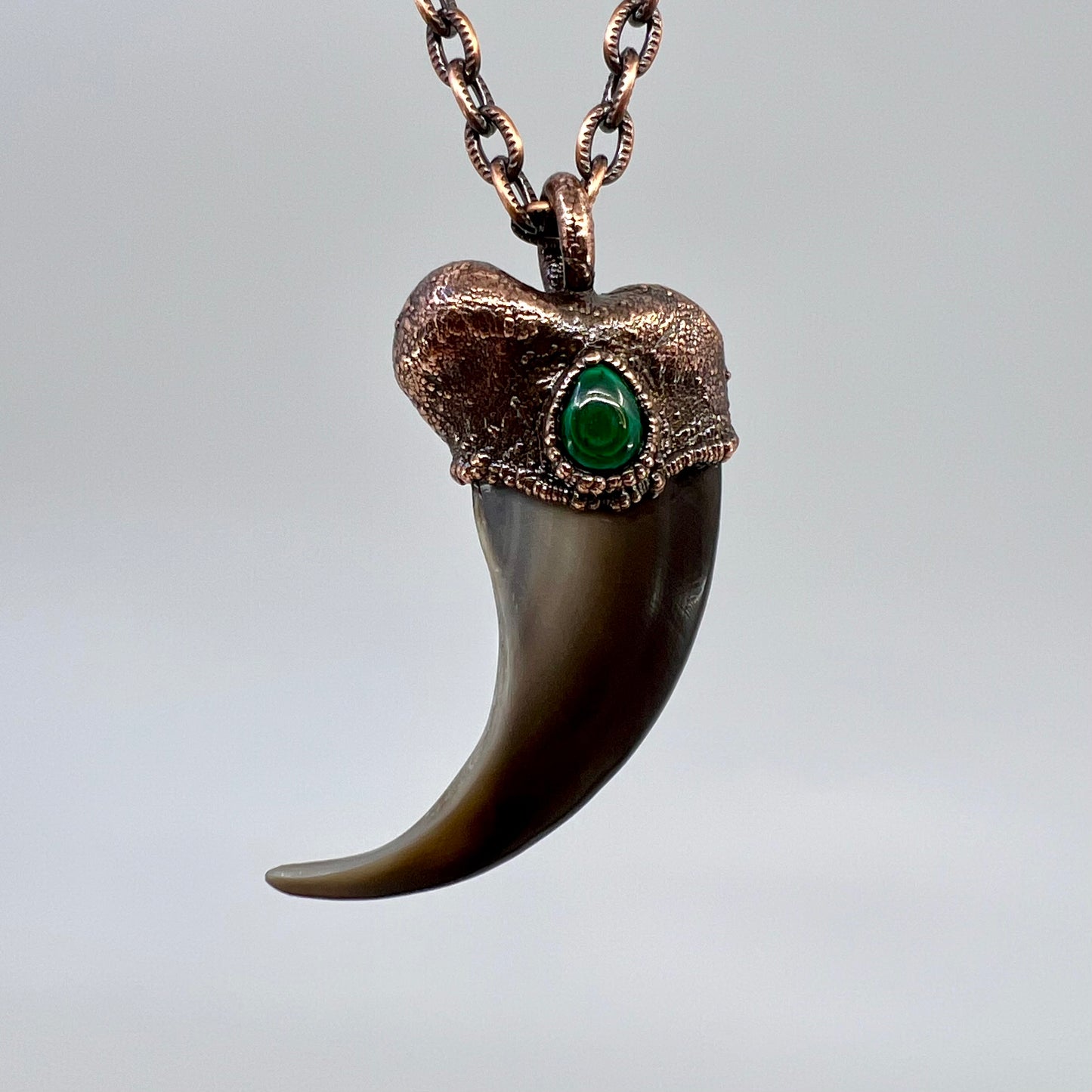 Black Bear Claw with Malachite Accent, Large Front Claw - Copper Electroformed Necklace