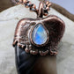 Black Bear Claw with Moonstone Accent, Large Front Claw - Copper Electroformed Necklace