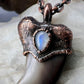 Black Bear Claw with Moonstone Accent, Large Front Claw - Copper Electroformed Necklace