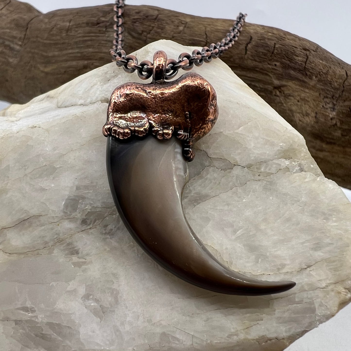 Black Bear Claw Necklace, Large Front Claw - Copper Electroformed