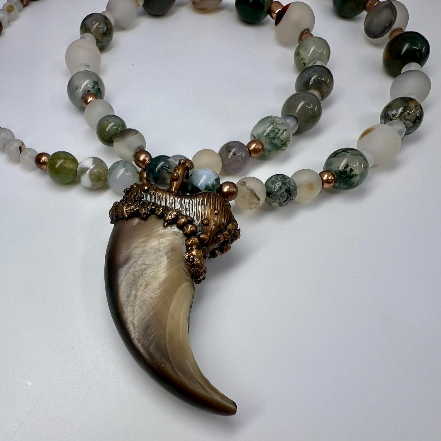 Black Bear Claw on Jasper and Montana Agate Bead Strand, Med/Lg Rear Claw - Copper Electroformed Necklace