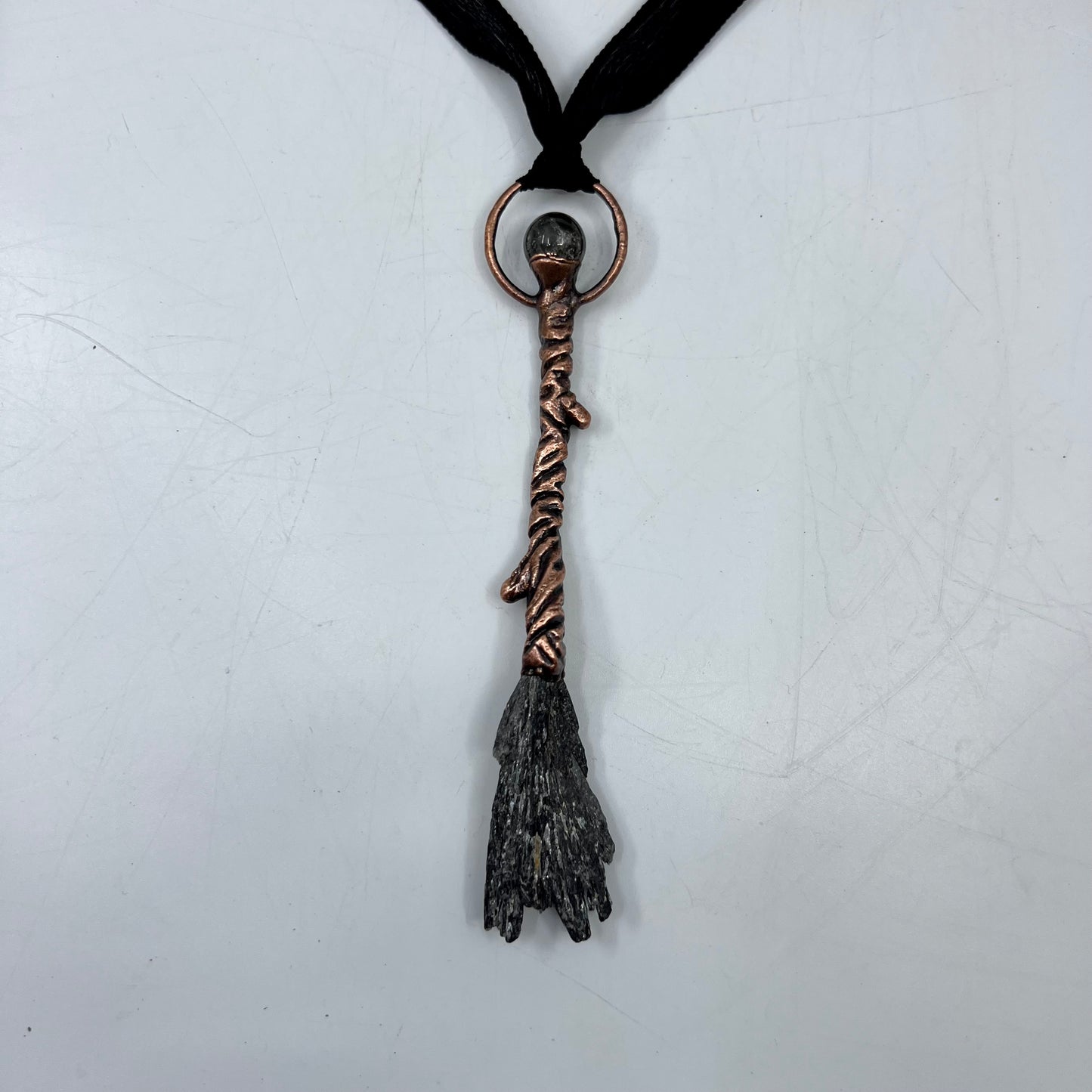 Kyanite Witch's Broom Necklace - Copper Electroformed