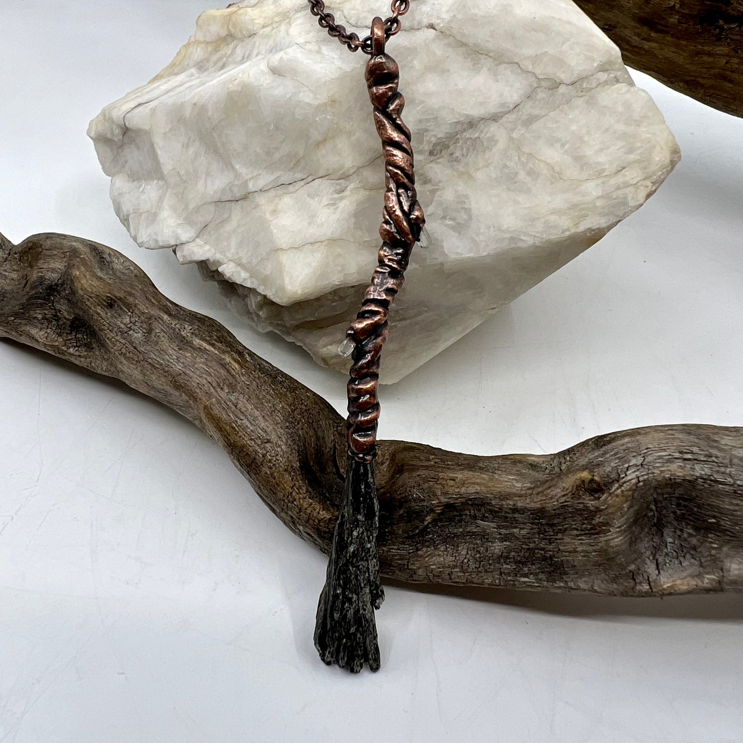 Kyanite Witch's Broom Necklace - Copper Electroformed