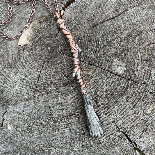 Kyanite Witch's Broom Necklace - Copper Electroformed