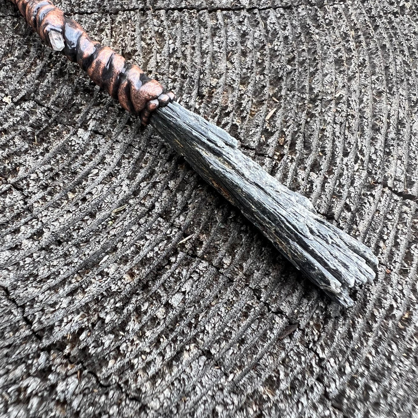 Kyanite Witch's Broom Necklace - Copper Electroformed