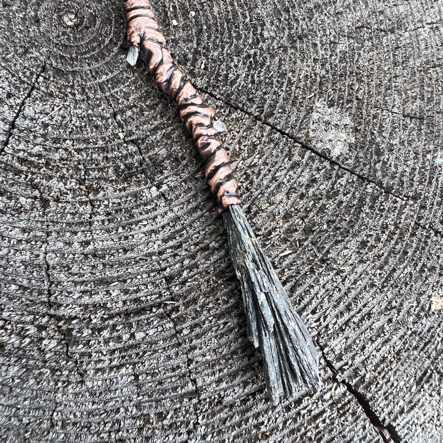 Kyanite Witch's Broom Necklace - Copper Electroformed