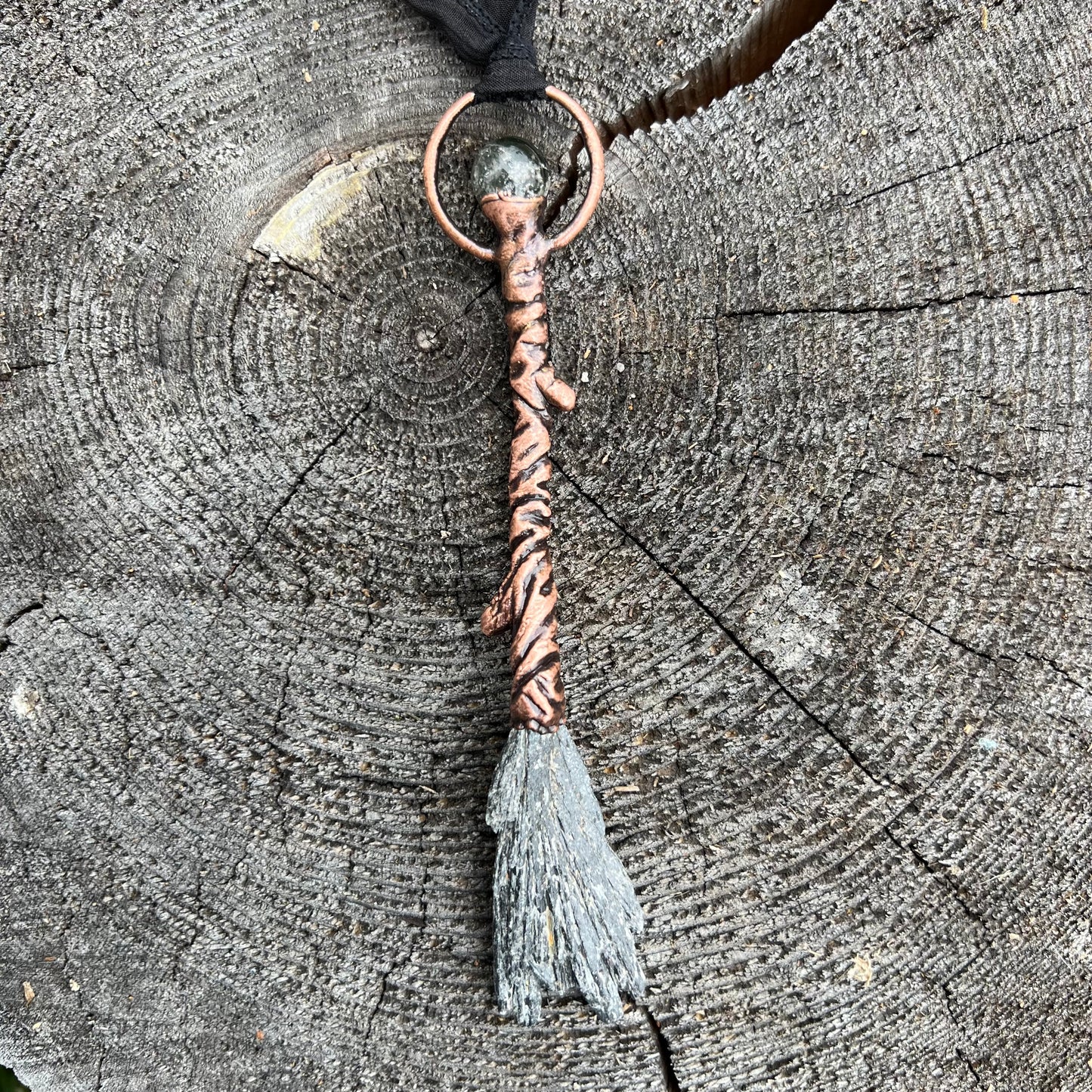 Kyanite Witch's Broom Necklace - Copper Electroformed