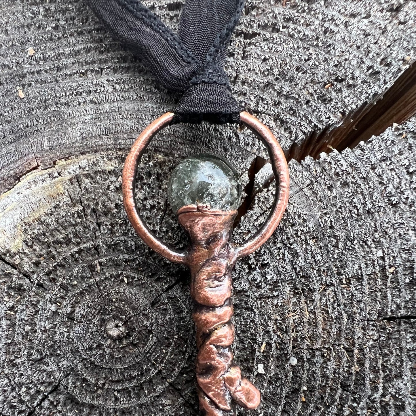 Kyanite Witch's Broom Necklace - Copper Electroformed