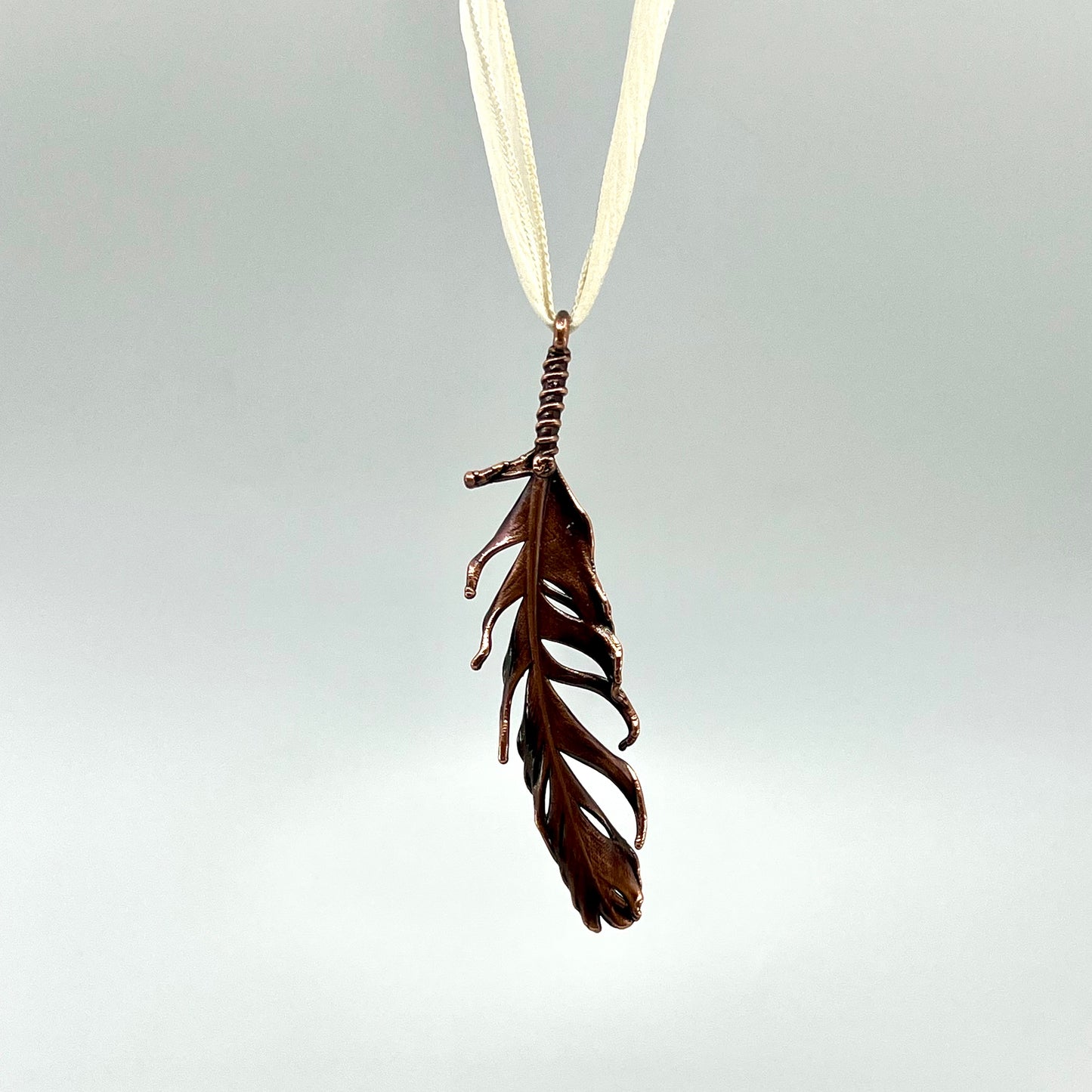 Real Feather Necklace, Large - Copper Electroformed