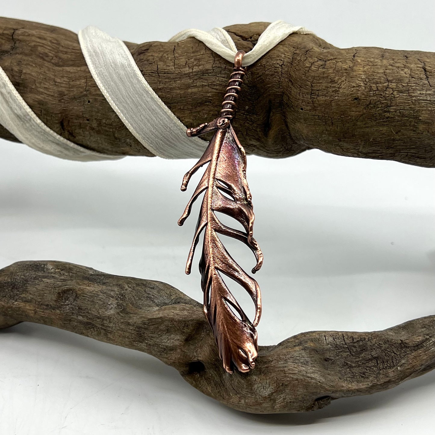 Real Feather Necklace, Large - Copper Electroformed